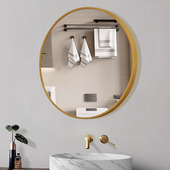 圆镜子壁挂家用浴室镜化妆室贴墙自粘化妆镜铝合金边框卫浴镜