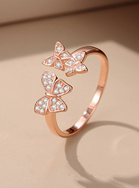轻奢风蝴蝶戒指纯银时尚镶钻女戒