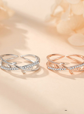 橄榄叶枝芽戒指纯银清新开口可调