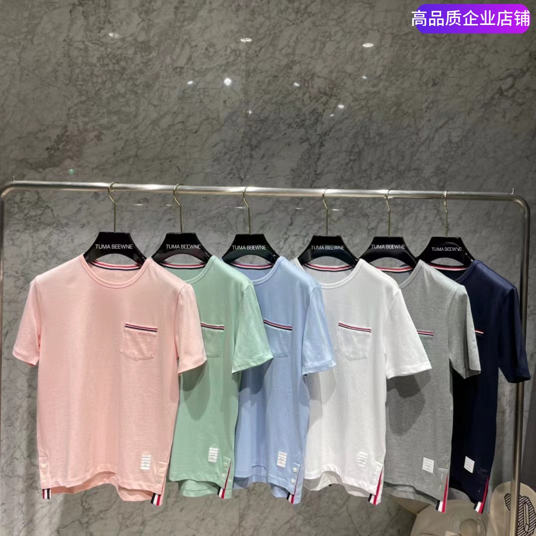 BEEWNE TB夏季口袋条纹修身精梳棉短袖T恤男女同款休闲纯棉半袖潮