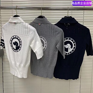 BEEWNE TB针织短袖后背小狗图案T恤身显瘦翻领镂空POLO衫夏季上衣