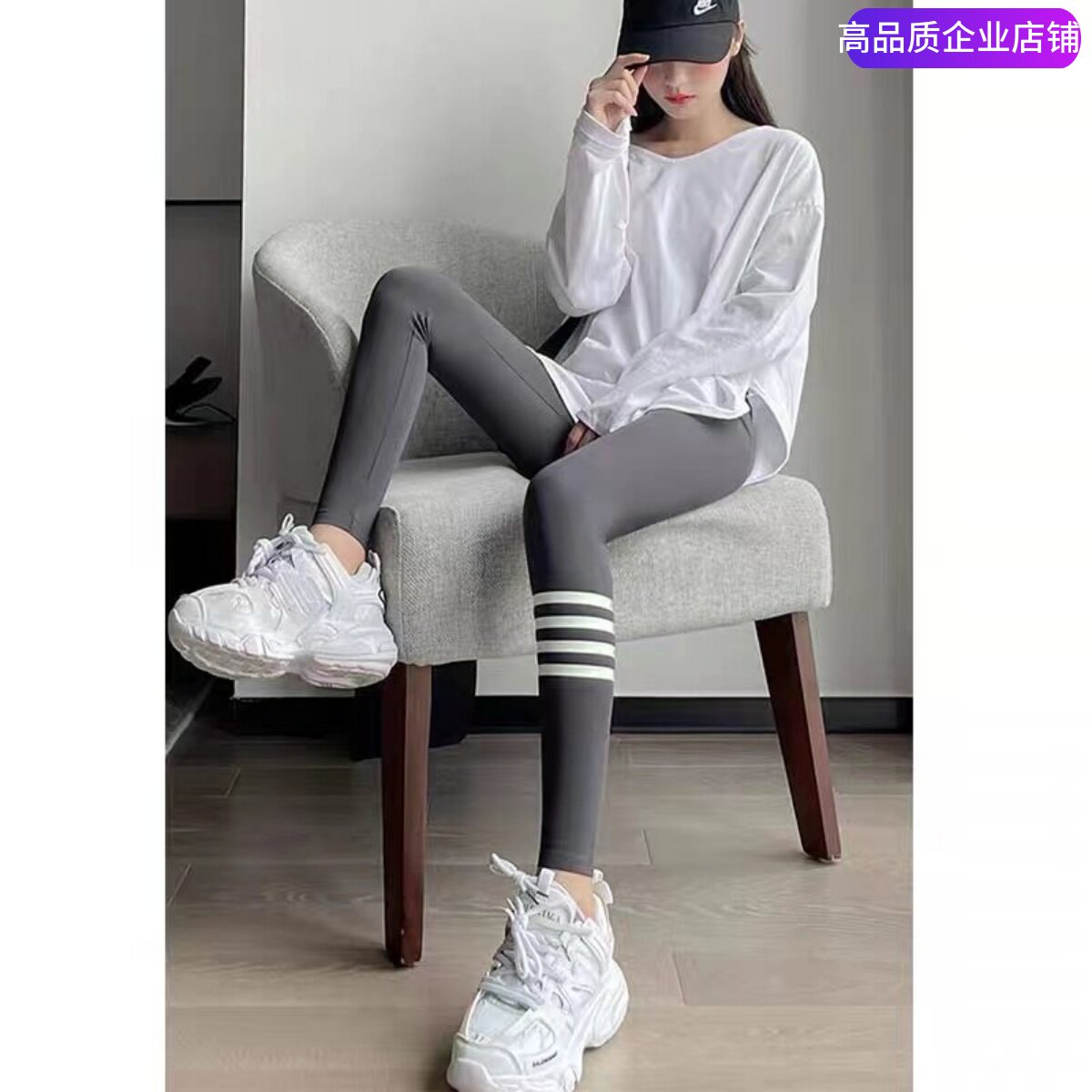 潮流鲨鱼皮打底裤女tb裤子高腰外穿九分瘦腿提臀运动瑜伽裤子薄款