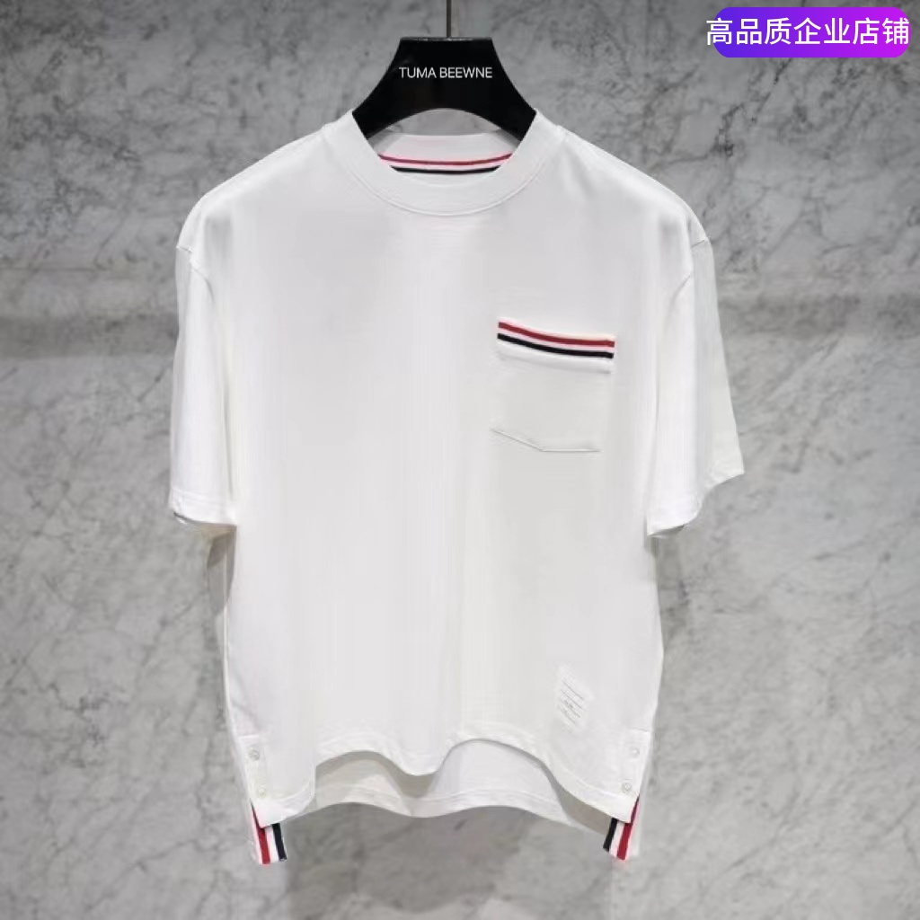 BEEWNE TB宽松口袋条纹T恤短袖高品质纯棉夏季OS阔版型圆领t恤衫
