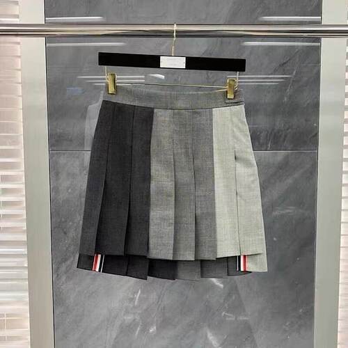 TB百褶裙三色拼接高腰百褶裙