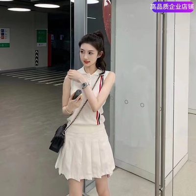 TB针织背心短袖撞色条纹白色POLO
