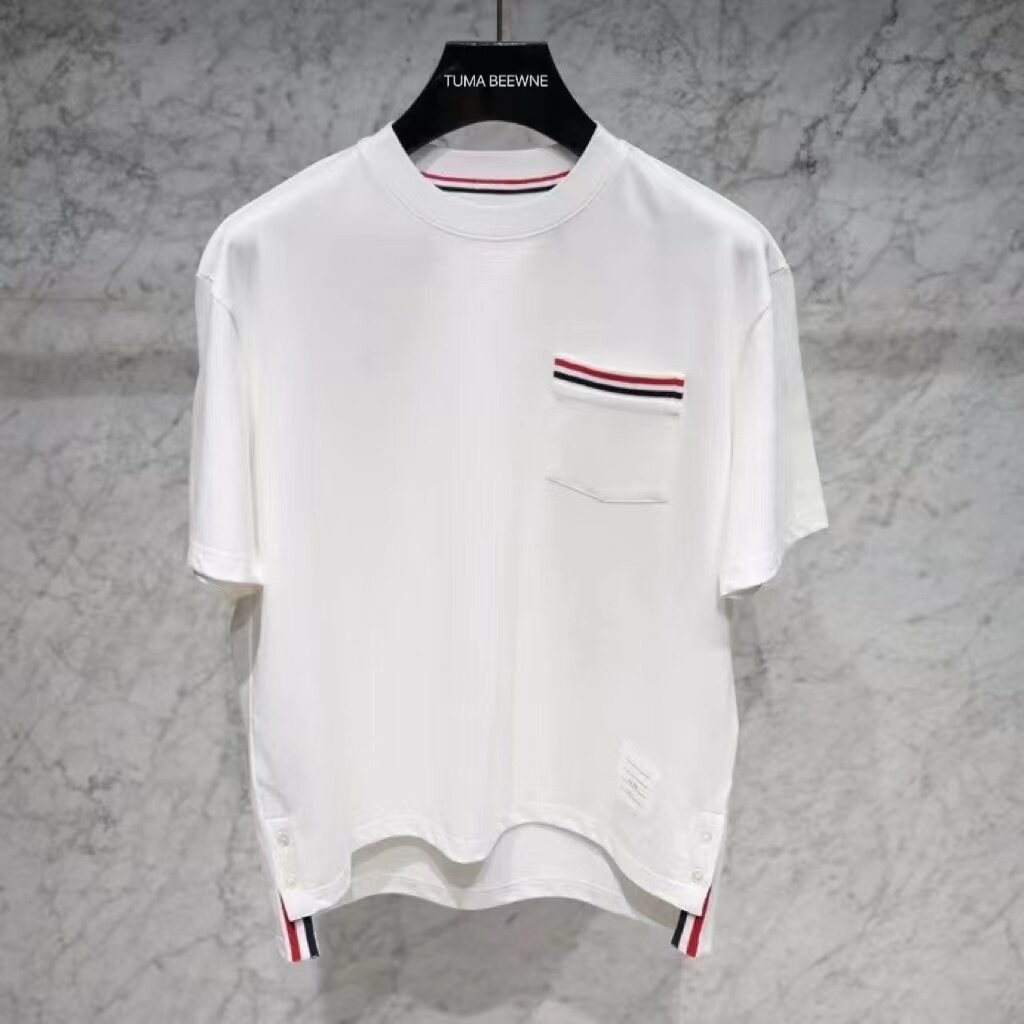 BEEWNE TB宽松口袋条纹T恤短袖高品质纯棉夏季OS阔版型圆领t恤衫