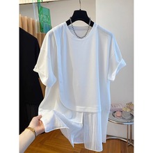 特大码300斤不规则设计感高级短袖t恤男女装夏季宽松显瘦拼接上衣