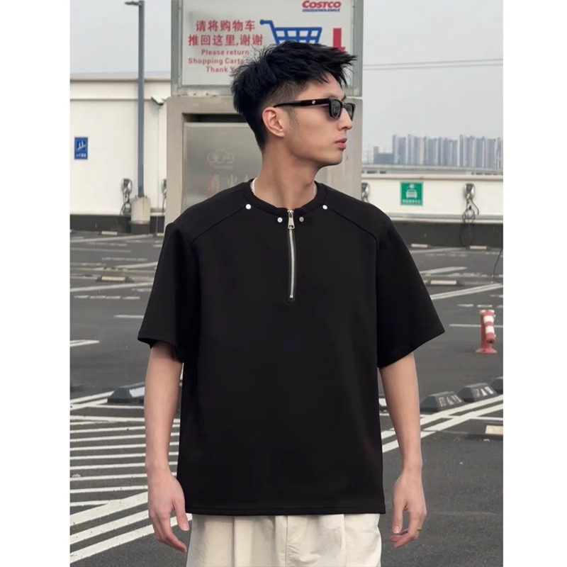 大码300斤重磅半拉链T恤男夏季