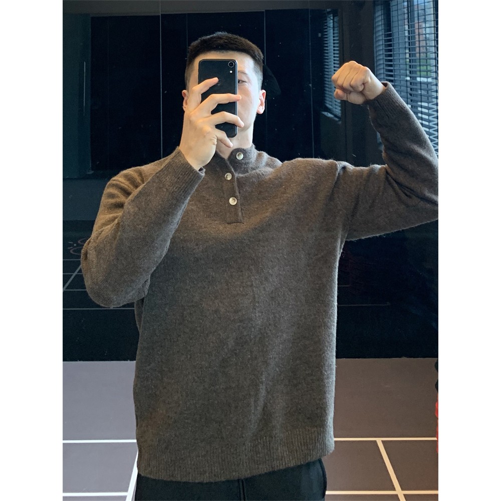 大码300斤复古亨利领毛衣男冬