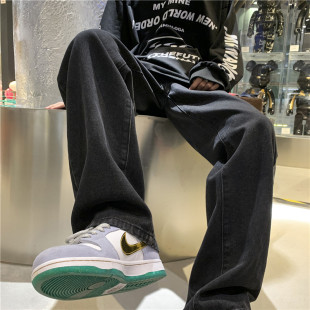 300斤黑色牛仔裤 vibe高街休闲裤 男春秋季 美式 潮牌宽松直筒裤 大码