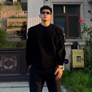 T恤正肩纯棉打底衫 特大码 圆领内搭长袖 重磅卫衣男春秋季 300斤美式