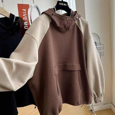 特大码300斤撞色拼接连帽卫衣