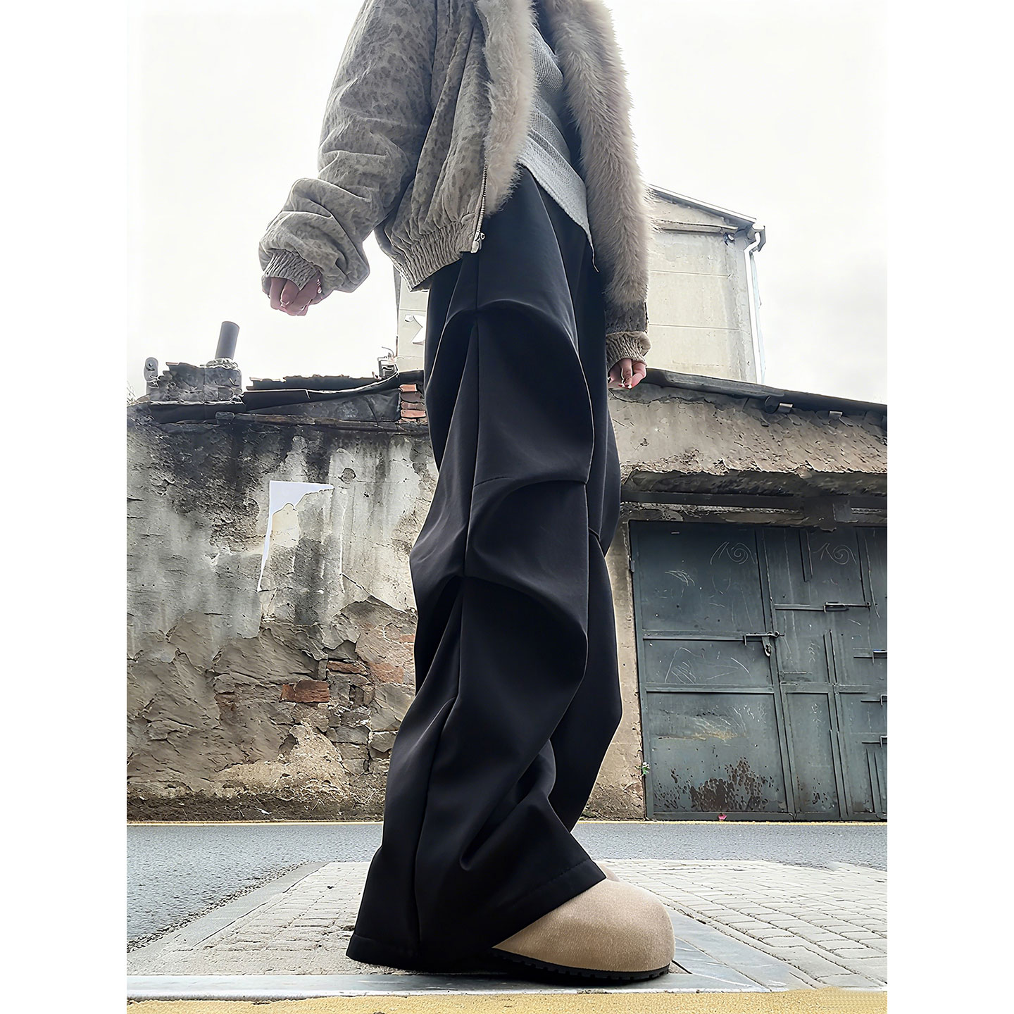 特大码300斤美式黑色微喇西裤