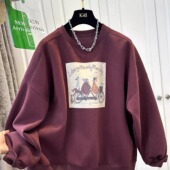 安可拉红卫衣男女秋冬新款 特大码 300斤美式 洋气宽松百搭加绒上衣2