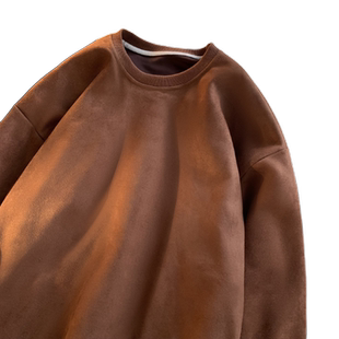 大码300斤基础款纯白色麂皮绒圆领卫衣男女秋冬加绒宽松休闲打底2