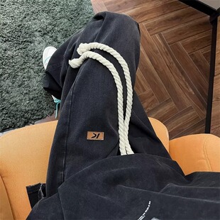 特大码300斤牛仔裤男春秋潮牌痞帅oversize直筒美式工装复古裤子2