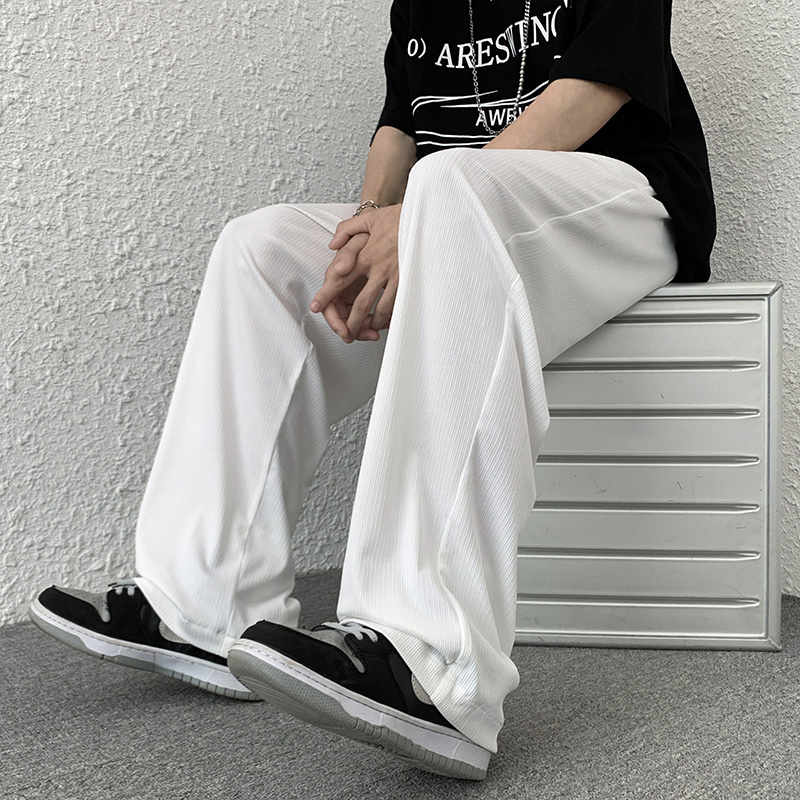 大码300斤高街白色垂感裤子直筒