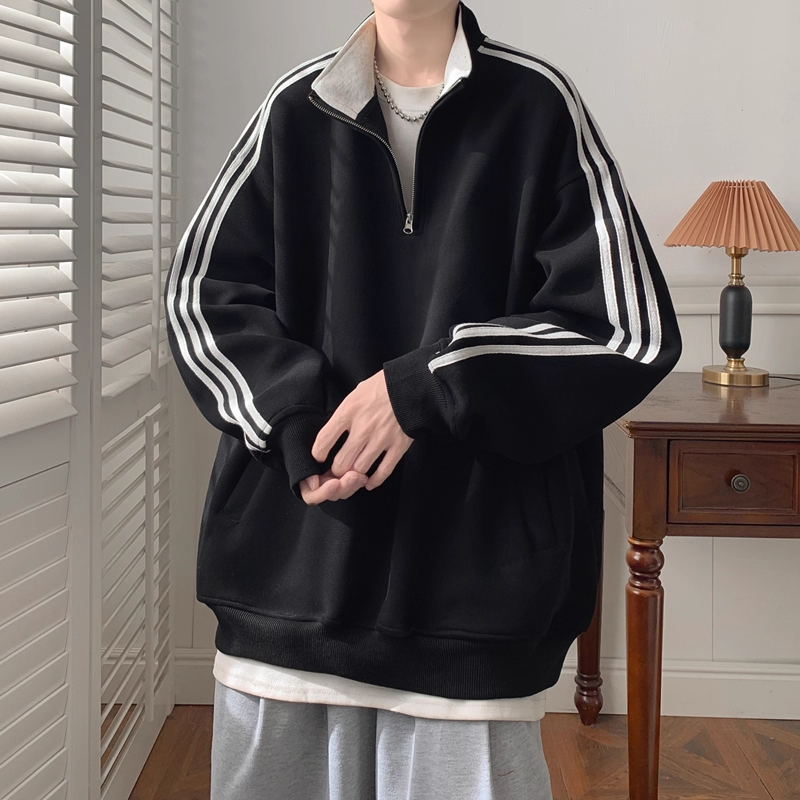 大码300斤三条杠立领卫衣男士