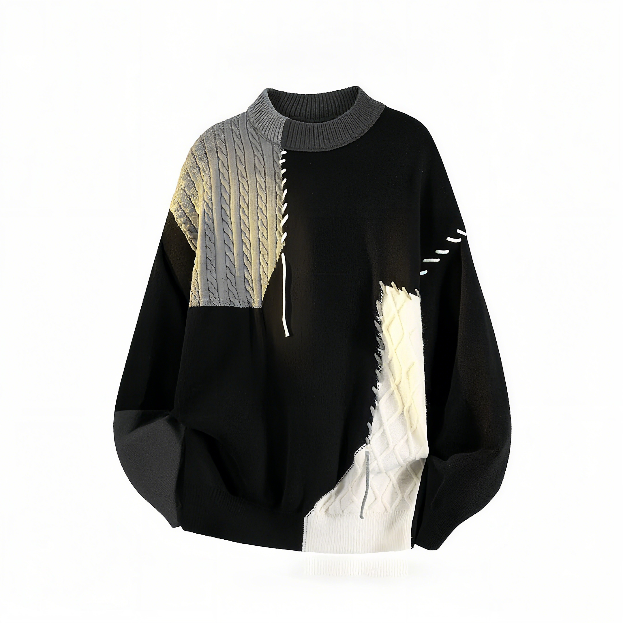 大码300斤美式复古拼接圆领毛衣