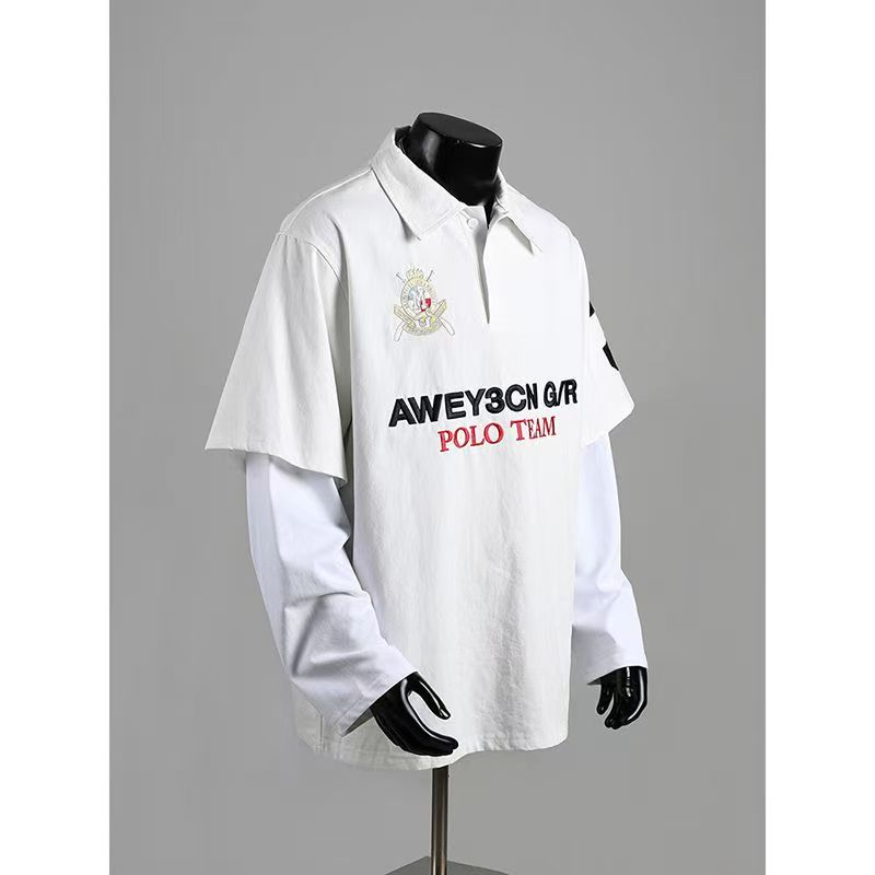 大码300斤假两件字母POLO衫