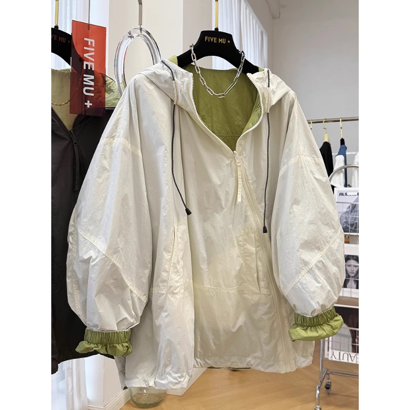 大码300斤设计感斜拉链连帽外套