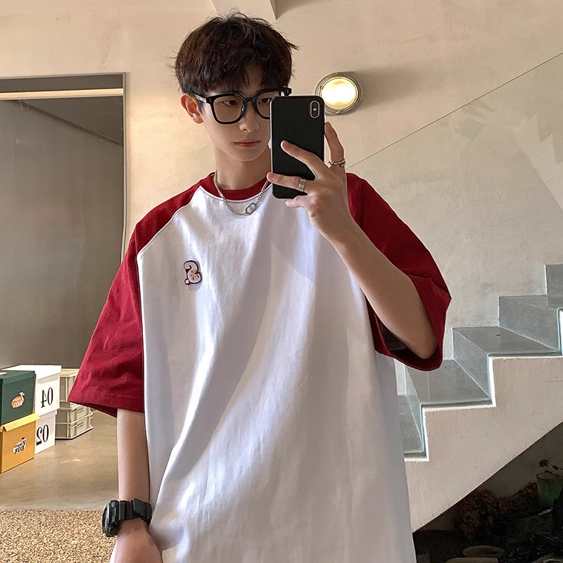 特大码300斤插肩撞色短袖T恤男女