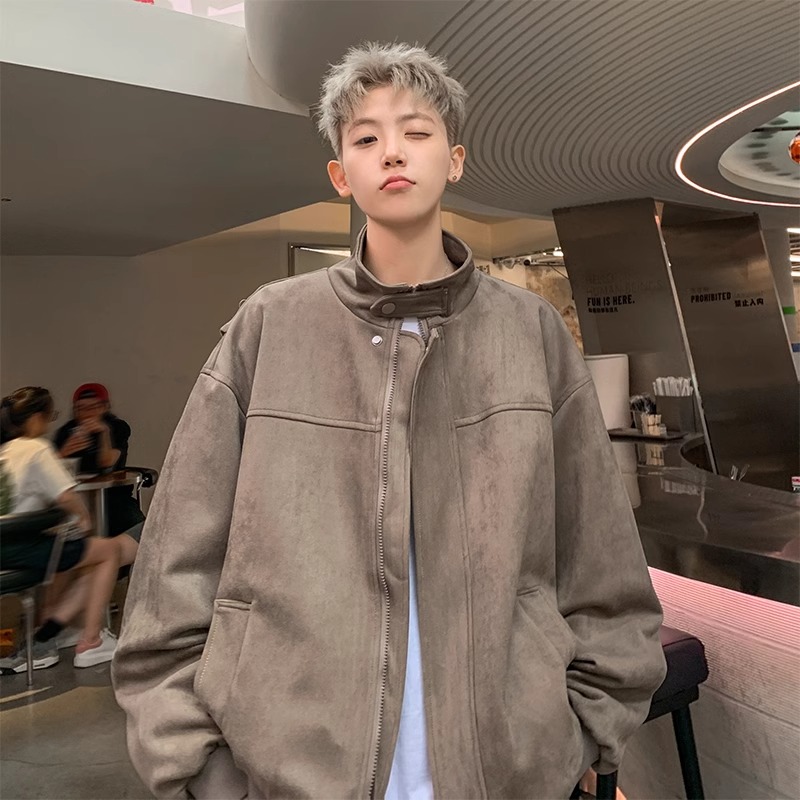 特大码300斤麂皮绒美式外套男