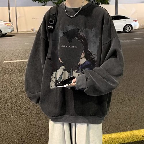 特大码300斤水洗圆领卫衣男春秋