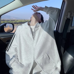 特大码300斤连帽开衫卫衣男秋冬美式重磅双拉头拉链宽松痞帅外套2