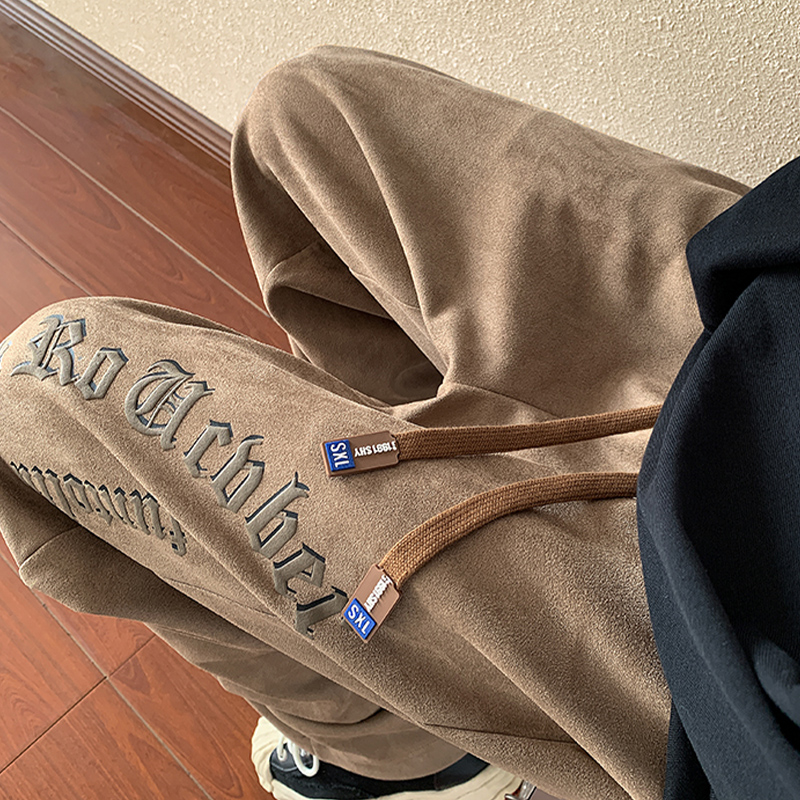 大码300斤麂皮绒休闲裤子男秋冬