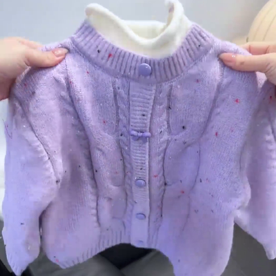 女童半高领毛衣加绒加厚秋冬季2025新款儿童小香风保暖针织衫上衣