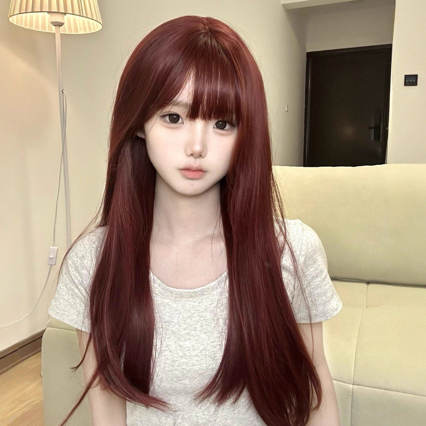 纤韵佳人假发女长发树莓红潮Lolita网红辣妹jk自然长直发全头套