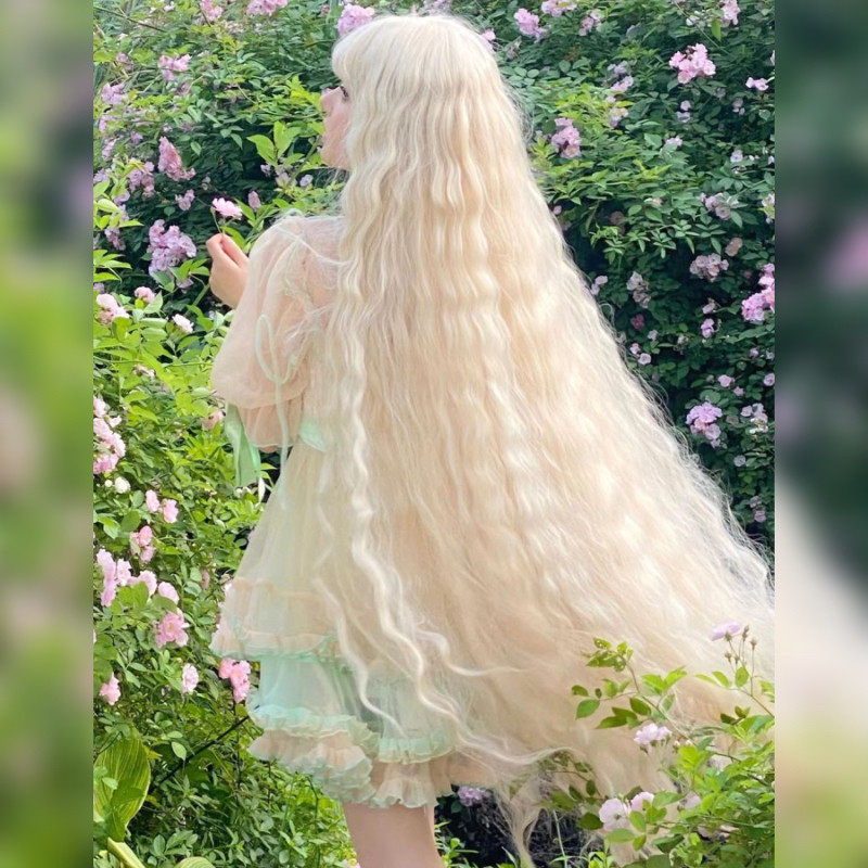 纤韵1米m超长卷发浅金色假发全头套女lolita洛丽塔水波纹影楼毛娘