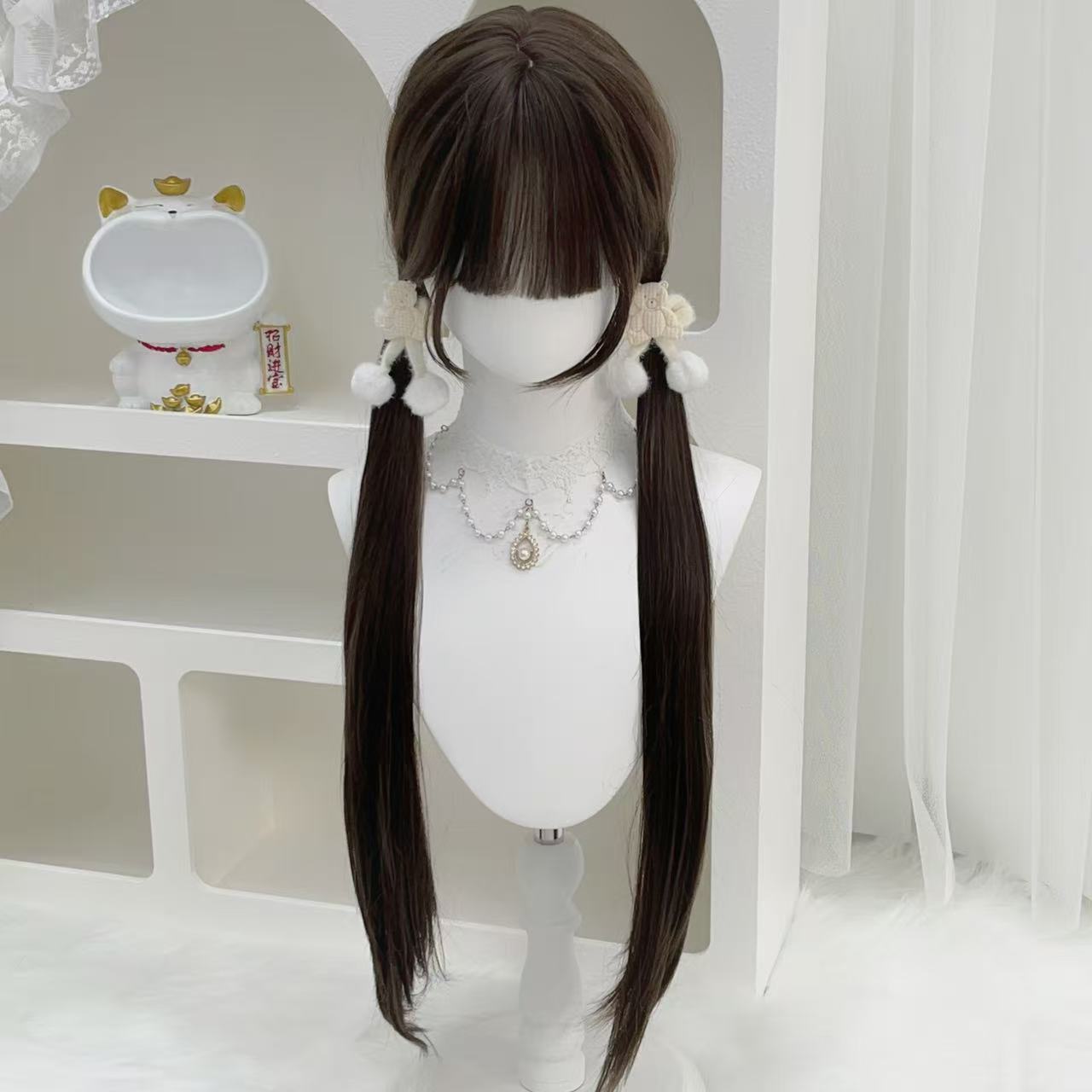 纤韵佳人假发女80cm直发Lolita双马尾甜美日常冷棕色jk减龄全头套