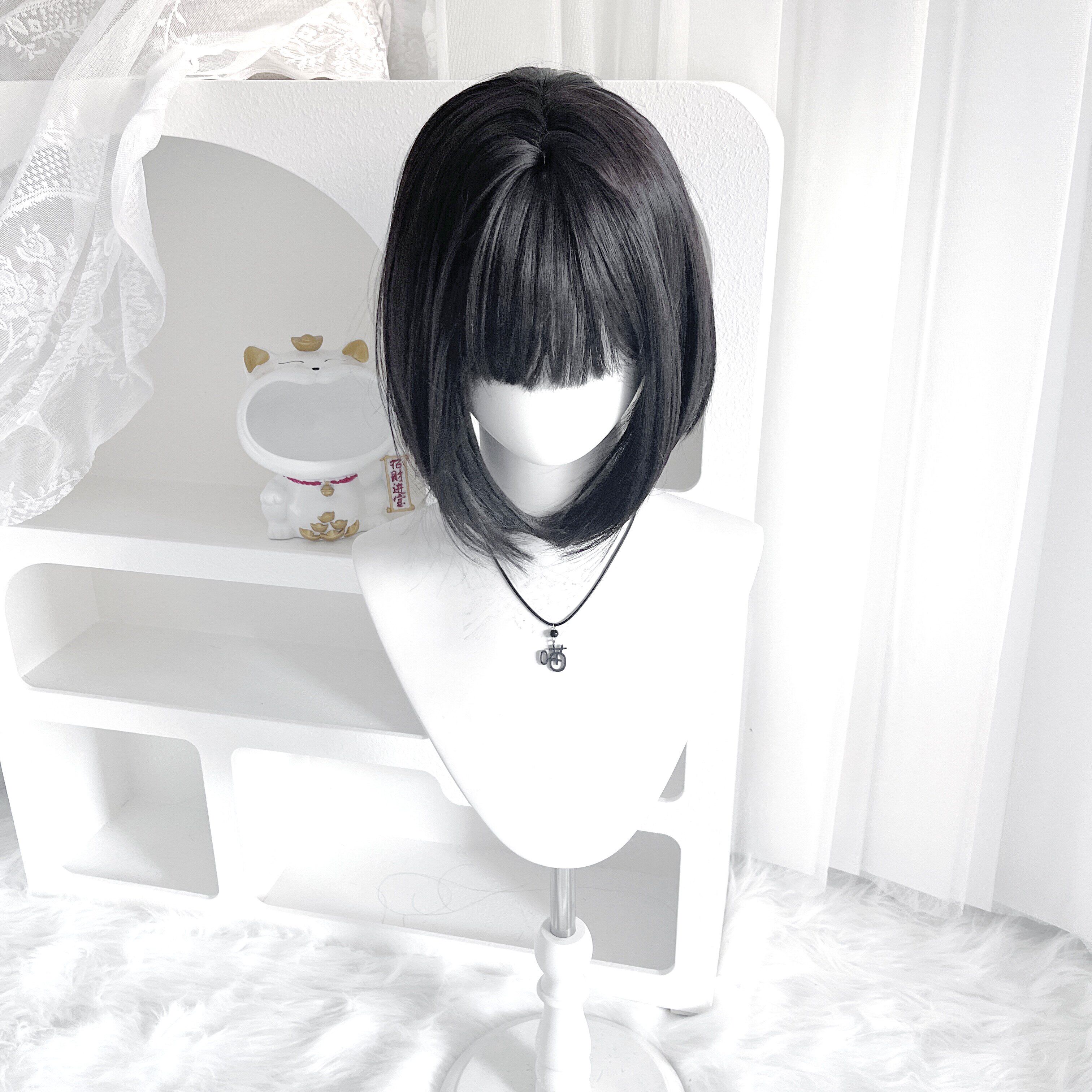 纤韵佳人假发女黑色全头套少萝假发lolita自然齐刘海30cm甜妹短发