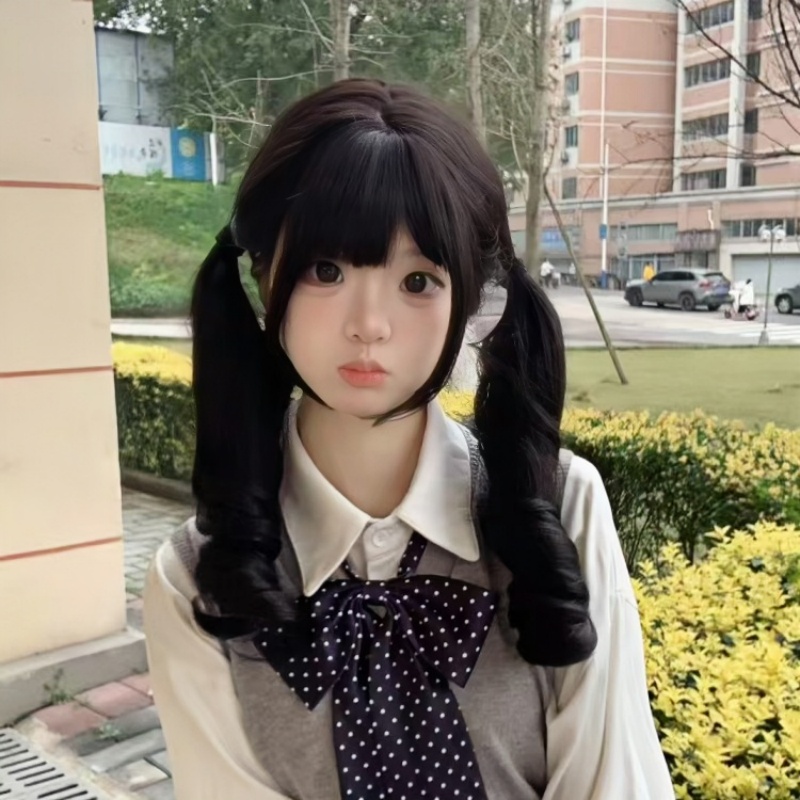 纤韵佳人黑棕色双马尾假发女60cm长发全头套Lolita长卷发网红同款