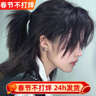 纤韵佳人狼尾假发男可扎长发日系武士头短直发鲻鱼头日常全头套式