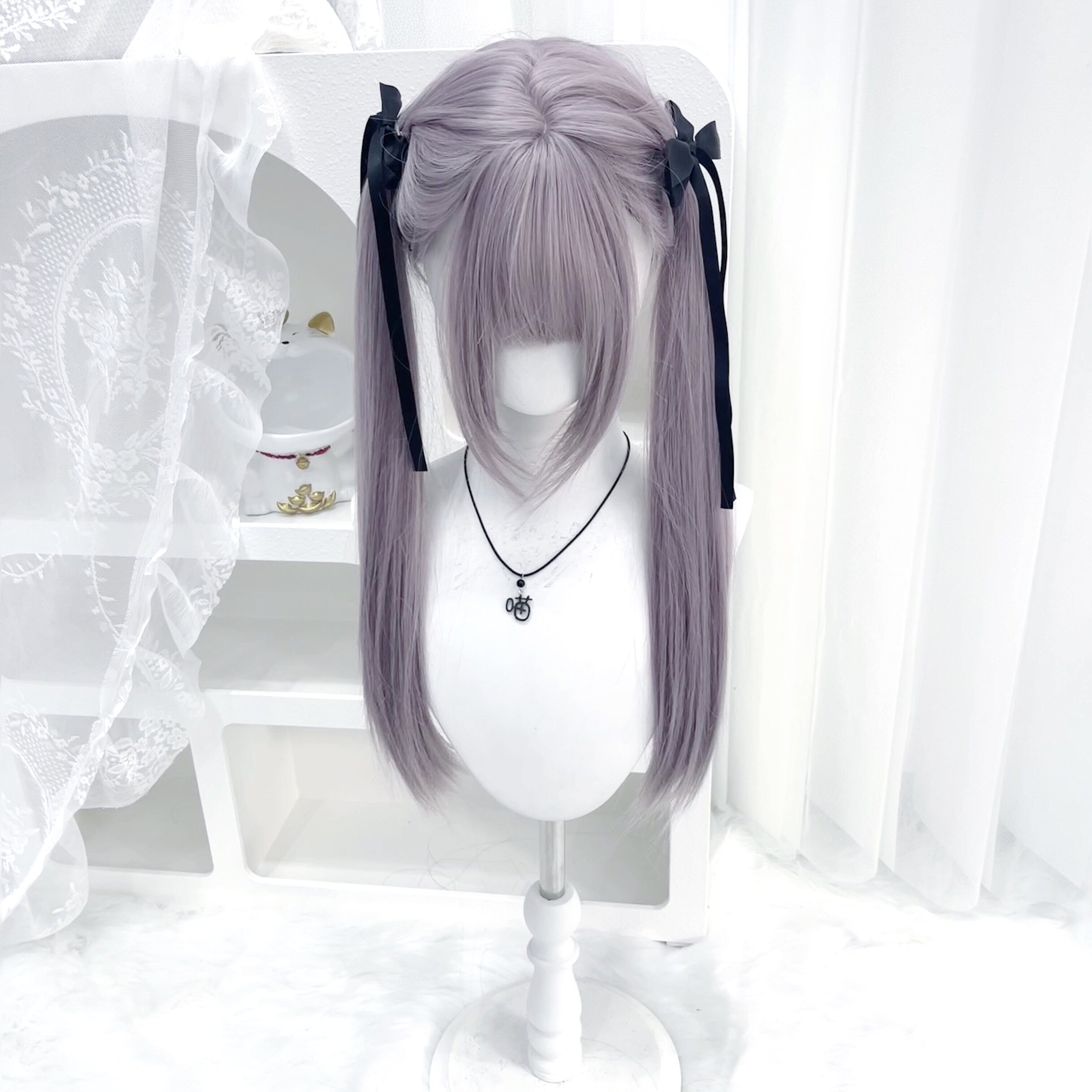 【梦幻灰紫】纤韵佳人Lolita假发女灰紫色60CM长直发甜美jk全头套