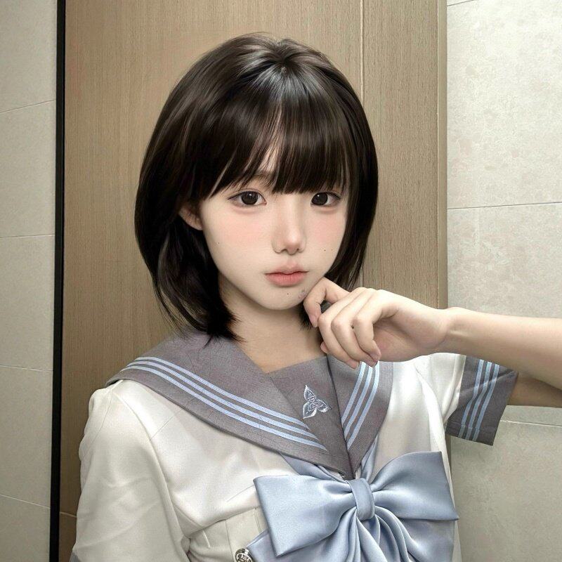 纤韵佳人假发女黑棕色短发甜妹jk漫画少女Bobo头顶心头皮全头套