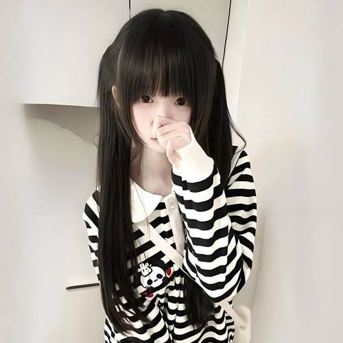 【初恋情书】纤韵佳人假发女70cm黑长直双马尾lolita长直发全头套