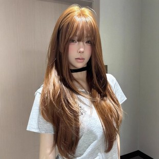 纤韵假发女长发蜜茶亚麻色高层次感长直发jk【橘子汽水】全头套式