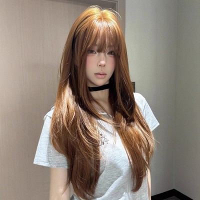 纤韵假发女长发蜜茶亚麻色高层次感长直发jk【橘子汽水】全头套式