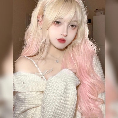 taobao agent Curly wig, wavy lifelike helmet, gradient, internet celebrity