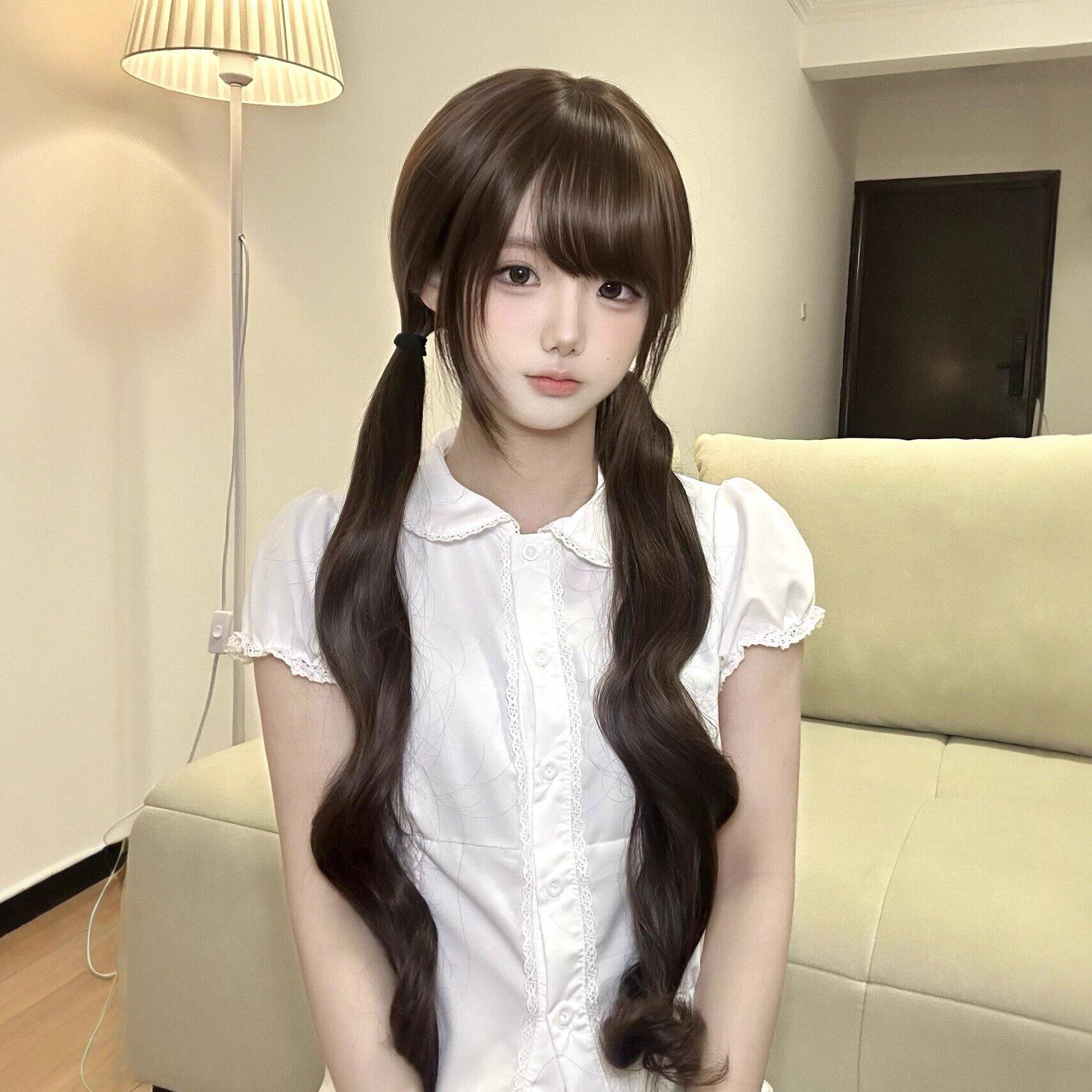 纤韵佳人假发女巧克力色洛丽塔日常80cm长卷发少萝lolita全头套式