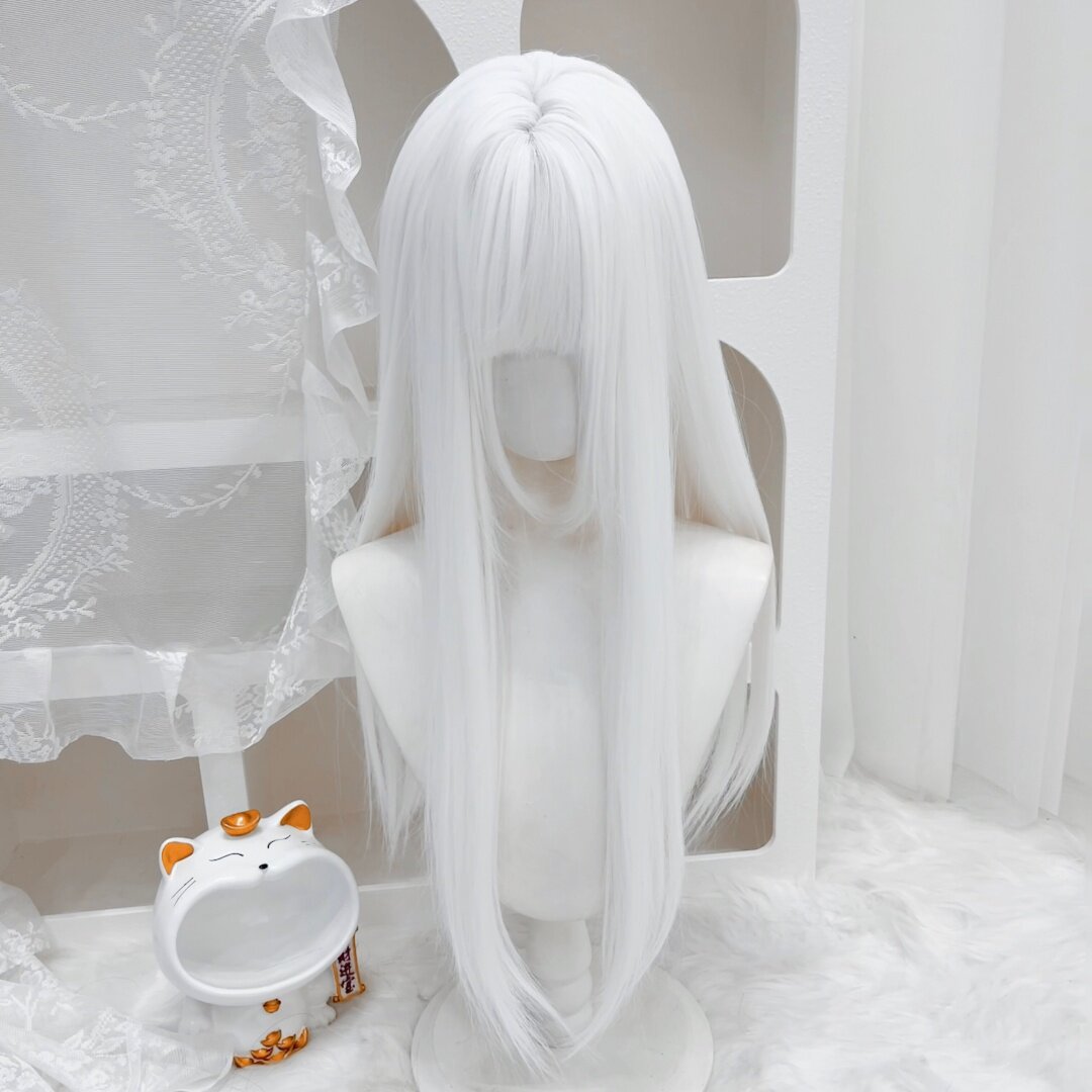 白色假发lolita自然万用60cm长直发cos日常万圣节假发全头套式女