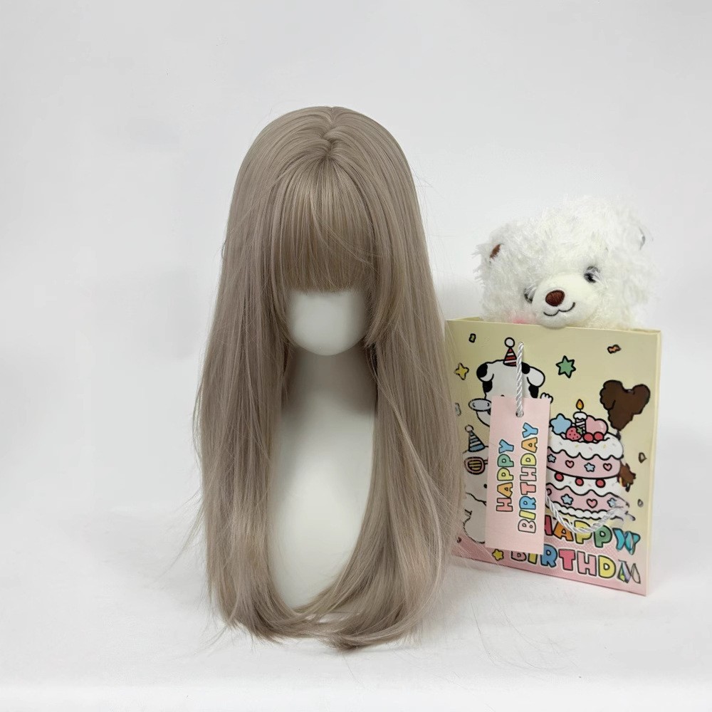 纤韵佳人假发女米灰棕色55cm甜美少萝lolita空气刘海长直发jk全头