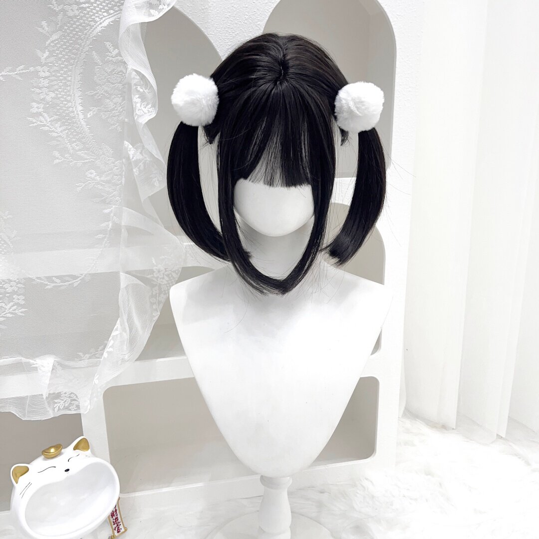 纤韵佳人假发女lolita黑棕色波波头少萝减龄短发双马尾日常全头套