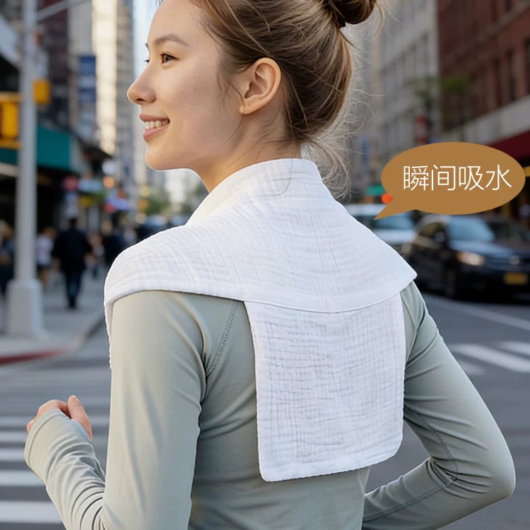 运动毛巾健身挂脖子纯棉纱布吸汗巾成人大椎穴保护颈椎围脖套围巾