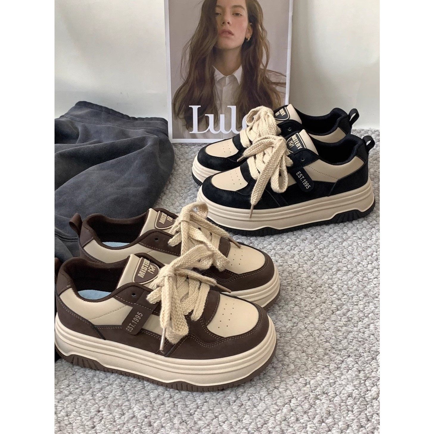 美拉德厚底板鞋女款2026新款春秋透气百搭鞋子女鞋增高休闲运动鞋,女鞋,时尚休闲鞋,淘宝优惠券,粉丝福利购,淘宝优惠卷