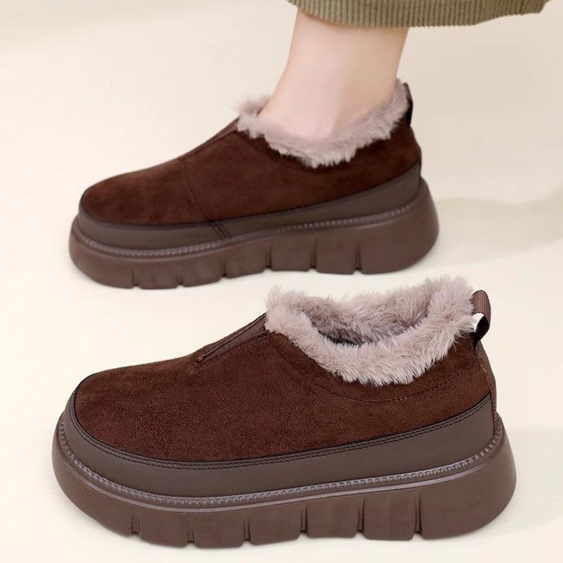 2025冬季新款女士棉鞋加绒加厚保暖雪地靴厚底增高一脚蹬防寒棉靴
